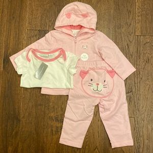 Toddler Girls Cat Matching Jacket, Pants, and Onesie 12 months